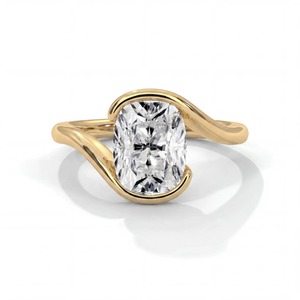 Anillo de compromiso solitario moderno con diamante de corte cojín alargado cultivado en laboratorio, de oro de 14 quilates, para mujer - Product Image 1