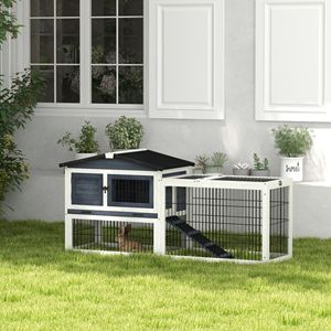 Nichoir pour lapins d'extérieur gris foncé de 59 pouces avec toit ouvrant, 2 niveaux, mobilier pour animaux de compagnie - Product Image 1