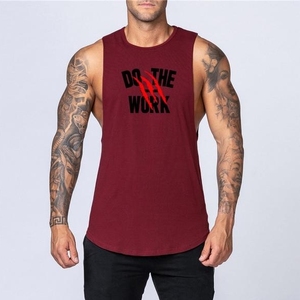 Men's <b>Maroon</b> Sleeveless Tank <b>Top</b> Do the Work Plain O-Neck Sporty Casual Style 100% Cotton Breathable Knitted Front Logo - Product Image 1