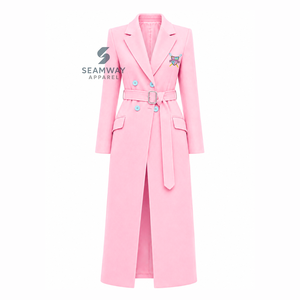 Gamma Phi Delta <b>Women's</b> <b>Double</b>-<b>Breasted</b> Belted Longline Trench <b>Coat</b> Notched Lapel Long Sleeve Tailored Formal Outerwear - Product Image 1