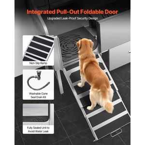 Stazione di lavaggio per cani con rampa antiscivolo a bassa pendenza da 61 pollici, in acciaio inossidabile 304, con cassetto portaoggetti e rubinetto acqua calda e fredda per la pulizia e il bagno degli animali domestici - Product Image 3