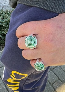 Hip Hop <b>Ring</b> <b>Men</b> Green Emerald Greek Key <b>Ring</b> 925 Sterling Silver Bling Jewelry Rapper Style Luxury Design Premium Quality - Product Image 5