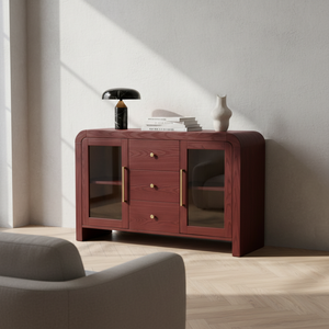 ตู้ไซด์บอร์ด ตู้บุฟเฟ่ต์ห้องนั่งเล่น ตู้คอนโซลพร้อมลิ้นชักกลางสามช่องและกระจกด้านข้างสองด้าน ดีไซน์ทันสมัย สีสันโดดเด่น - Product Image 2