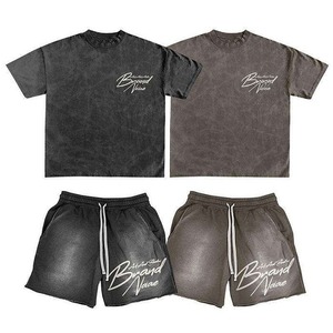 High Quality Men's Acid Washed Cotton T-Shirt And Shorts <b>Set</b> With Brand Logo Print Summer Casual Wear <b>2</b> <b>Piece</b> Outfit - Product Image 5