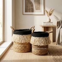 Lot de 2 paniers banane en osier naturel coloré, design circulaire moderne, écoresponsable, pour rangement domestique et aliments pour bébé