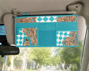 Organisateur de pare-soleil de voiture en cuir véritable Western, motif floral et design à carreaux, étui de rangement de voyage, porte-documents, accessoires - Product Image 4