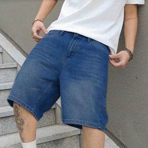 Shorts en jean pour homme, taille mi-haute, coupe droite, délavage clair, décontractés, été, en coton, avec poches, tissu tissé - Product Image 6