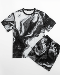 Conjunto Deportivo para Hombre, Camiseta de Manga Corta y Pantalones Cortos con Estampado Abstracto de Tinta Fluida, Sublimación Personalizada - Product Image 2