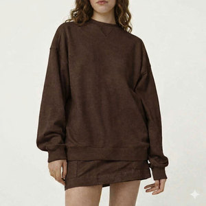 Ensemble décontracté pour femme, col montant oversize et short, broderie logo personnalisé, épaules tombantes, en tissu éponge polyester/coton – Meilleures ventes - Product Image 3