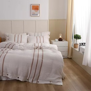 Ensemble de housse de couette en coton rayé 3 pièces, literie simple pour la maison, housse de couette tissée lavable - Product Image 5