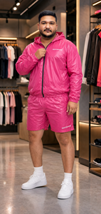 Custom Nylon Short Set Men <b>Pink</b> Lightweight Windbreaker Jacket Shorts Sportswear <b>Tracksuit</b> Set Streetwear REXFIT SPORTS - Product Image 2