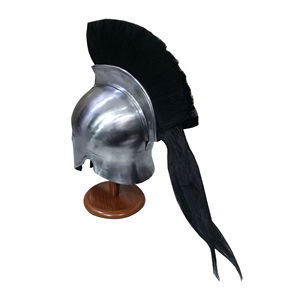 Casque corinthien grec authentique en acier doux avec plume noire et finition polie pour reconstitution historique et cosplay - Product Image 4