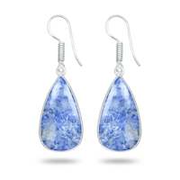 Boucles d'oreilles pendantes faites à la main pour femmes, design mignon, pierres de guérison en cristal, monture argentée, bijoux en dumortierite naturelle, cadeau