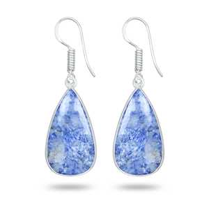 Boucles d'oreilles pendantes en pierres de guérison en cristal, monture argentée, en dumortierite naturelle rare, bijoux faits à la main, cadeau pour femme - Product Image 5