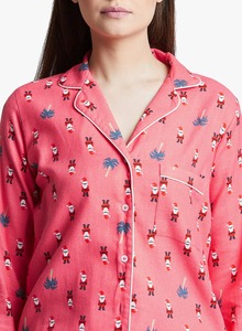 Conjunto de pijama de franela con estampado animal rosa para mujer Bohobi, con cuello en V |   Conjunto de Pijamas Navideños |   Ropa de dormir de manga larga con botones |   OEM Personalizado - Product Image 6