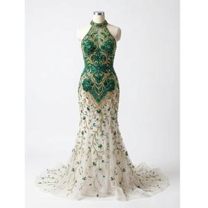 Robe de soirée longue de luxe perlée à la main, disponible au meilleur prix - Product Image 1