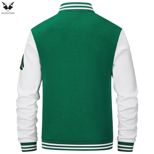 Green <b>White</b> Contrast Color Vintage Baseball Button Long Sleeve With Letter Casual Coats For <b>Men</b> College Baseball Varsity <b>Jackets</b> - Product Image 5