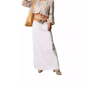 Falda Midi Informal de Mezclilla para Mujer, Estilo Europeo Americano, 100% Algodón, Secado Rápido, Silueta Lápiz Simple, para Invierno - Product Image 3