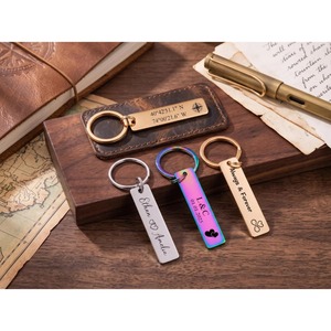 Personalized Metal Keychain Rectangle Shape Gravure Printing Luxury Handmade Wedding Gift Brass <b>Compass</b> Design - Product Image 1