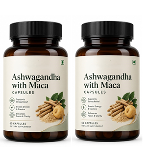 60 Cápsulas de Ashwagandha con Maca, Suplemento Dietético Herbal, Alivio del Estrés, Apoyo Energético, Claridad Mental y Energía para Hombres - Product Image 1