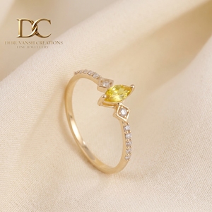 Nouvelle conception, bague en or massif 14 carats avec diamant de laboratoire et saphir jaune taille brillant, bijoux en or fin tendance pour femmes - Product Image 2