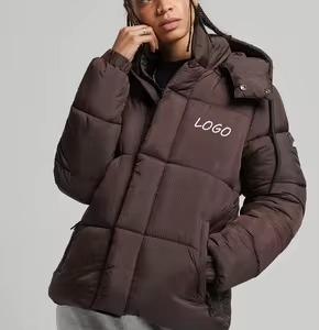 Chaqueta Acolchada con Capucha para Mujer, con Logotipo, Cierre de Cremallera Frontal, Cálida para Invierno, Relleno Grueso de Poliéster, Manga Larga, Largo Regular - Product Image 2