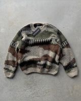 Pull jacquard vintage bleu de qualité supérieure en maille, motif abstrait, streetwear d'hiver, coton épais, coupe ajustée, vente en gros