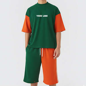 T-shirt oversize à épaules tombantes imprimé uni, logo brodé personnalisé, streetwear, ensembles de survêtements d'été confortables - Product Image 1