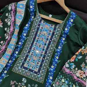 Traje de Muselina de 3 Piezas de Alta Calidad, Estampados Florales Vibrantes, Traje Salwar con Dupatta, Anarkali, Kurta, Pantalón y Vestido Largo - Product Image 5