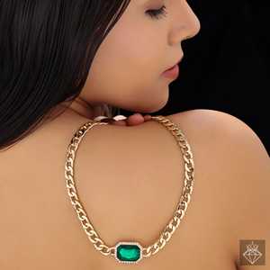 Collar llamativo antideslustre chapado en oro Esmeralda estilo cadenas finas - Product Image 5