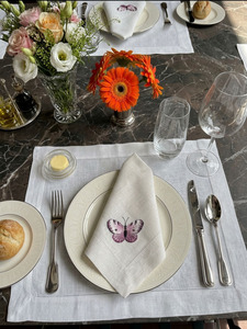 Custom Square Embroidered Purple Butterfly <b>Cloth</b> Napkin Reusable Washable Hemstitch <b>Linen</b> Dinner Napkins Wedding Holidays - Product Image 4