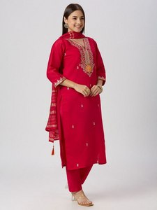NOIIR PIGEON <b>Womens</b> Silk Embroidered Wrinkle Free <b>Kurti</b> Pant Dupatta Set Sequin Zari Work Designer Ethnic Wedding Wear - Product Image 1