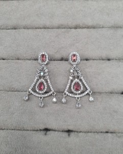 Wholesale Pear Cut Stone Studded American <b>Diamond</b> <b>Earrings</b> Marquise Cut Stone Link Silver Rhodium Plated AD <b>Earrings</b> For Women's - Product Image 2