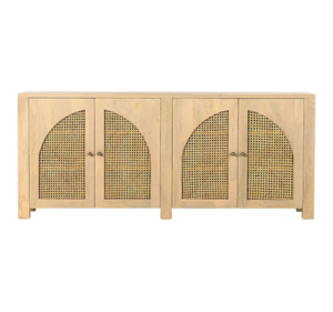 Japandi Modern Solid Teak Wood Rattan <b>TV</b> <b>Stand</b> Media Console Cabinet with Double Door Storage Living Room Furniture - Product Image 1