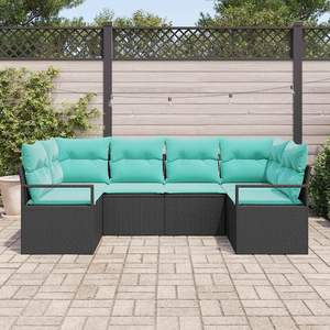 Ensemble de canapés de jardin en polyrotin noir et turquoise, 6 pièces - Product Image 3