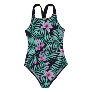 Maillot de bain une pièce à imprimé floral pour femmes, taille haute croisée, en spandex et polyester extensible, vêtements de plage - Product Image 1