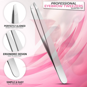 Perfectas para dar forma, pinzas de acero inoxidable con agarre antideslizante y punta inclinada para un aseo preciso y modelado de cejas. - Product Image 5