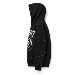 Black Hooded <b>Sweatshirt</b> With <b>White</b> Dot Print Regular Fit <b>Men's</b> Casual Autumn Wear - Product Image 2