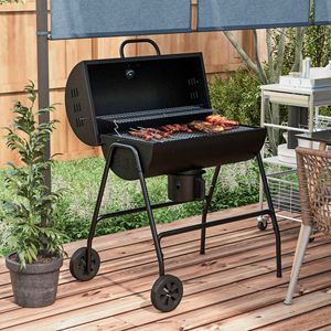 Barile nero carbone BBQ Grill fumatore con 420 mq di cottura Area ruote e raccoglitore di cenere - Product Image 2