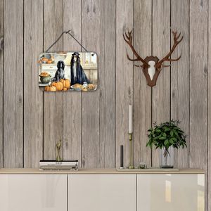 Multicolor Afghan Hound Fall Cocina Calabazas Puerta de pared Impresiones colgantes Letrero de metal de aluminio para decoración del hogar para barra de pared de cocina - Product Image 4