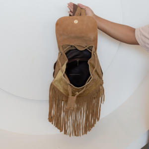 กระเป๋าเป้หนังนิ่มสไตล์โบโฮสำหรับผู้หญิง, สินค้ามาใหม่กระเป๋าสะพายหลังหนังสไตล์ตะวันตกมีพู่ห้อย - Product Image 6