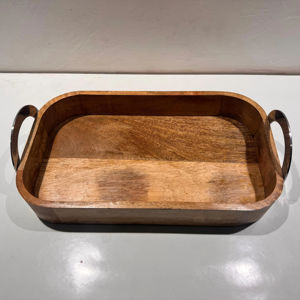Plateau de service rectangulaire en bois de luxe avec de belles poignées pour contenir des objets artisanaux en bois vintage d'Inde - Product Image 1