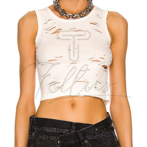 Fashionable Women's Slim Fit <b>Distressed</b> Crop <b>Top</b> Quick Dry Custom Color Breathable Crop <b>Top</b> Shorts Sleeves <b>Distressed</b> Crop <b>Top</b> - Product Image 3