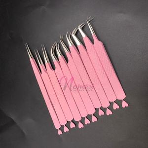 Pince à épiler pour extensions de cils en acier inoxydable avec revêtement en poudre rose clair, pointe en fibre, antibactérienne, légère, vente chaude - Product Image 4