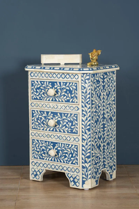 Handmade Bone Inlay <b>3</b>-<b>Drawer</b> <b>Bedside</b> <b>Table</b> – Floral Moroccan Home Decoration side <b>table</b> - Product Image 4