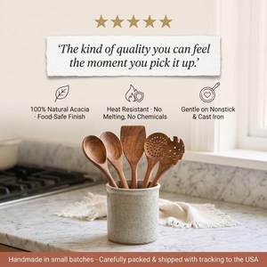 Wooden Utensil Set 4 Pieces Handcrafted Spoon Spatula Natural Wood <b>Kitchen</b> Tools Eco Friendly Hand Wash Only - Product Image 5