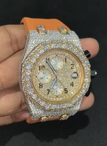 Reloj con Tres Cronógrafos y Correa de Caucho Naranja con Silicona, Esfera Redonda de Acero Inoxidable, Diamante Moissanita Blanco - Product Image 3