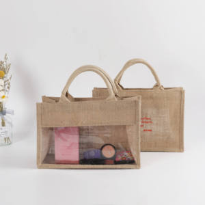<b>Large</b> Capacity Jute Canvas Bag with Zipper Closure for Eco-Conscious Shoppers - Product Image 3