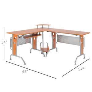 Escritorio de Computadora Esquinero Moderno con Estante Elevado y Bandeja para Teclado con Ruedas, Color Madera, Soporte para CPU, Escritorio en Forma de L para Juegos - Product Image 3