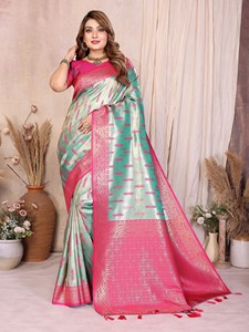 Modern Banarasi <b>Tissue</b> Silk Floor-Length Saree for <b>Wedding</b> Diwali & Party - Product Image 5